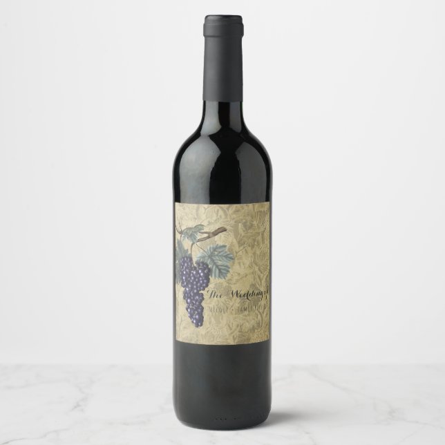 Red Grapes Elegant Vineyard Custom Wedding Wine Label (Front)