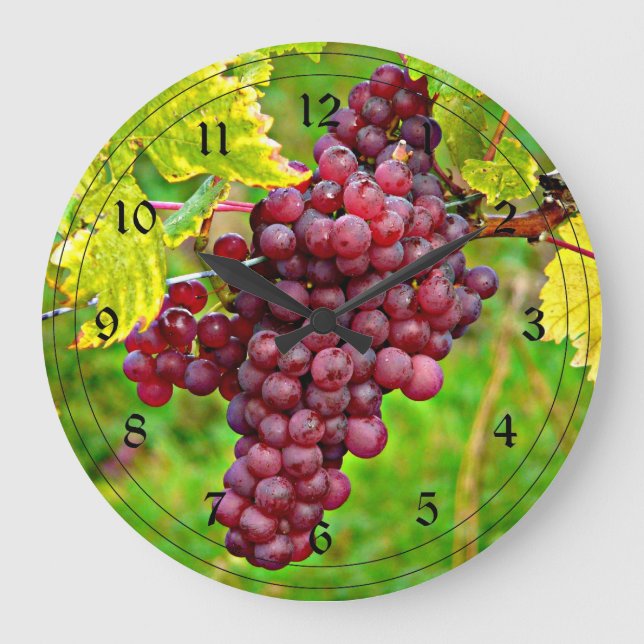 Red Grapes on the Vine Large Clock (Front)