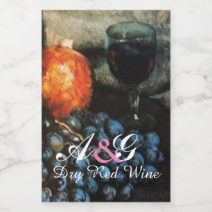 RED GRAPES, RED WINE GLASS, POMEGRANATE Artistic Label