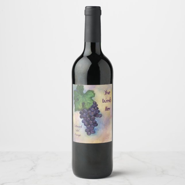 Red Grapes Wine Art Personalised Bottle Labels (Front)