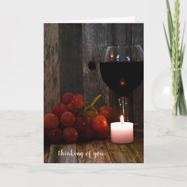 red grapes with wine glass thinking of you card (Front)