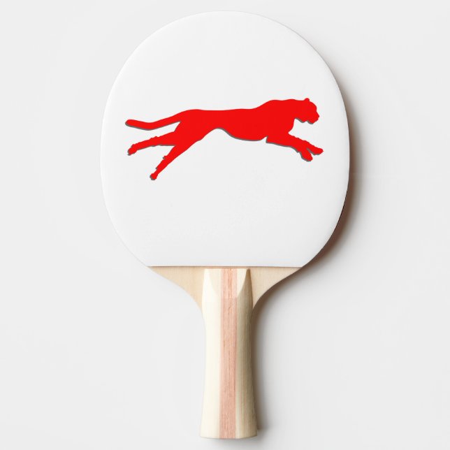 Red graphic art cheetah ping pong paddle (Front)