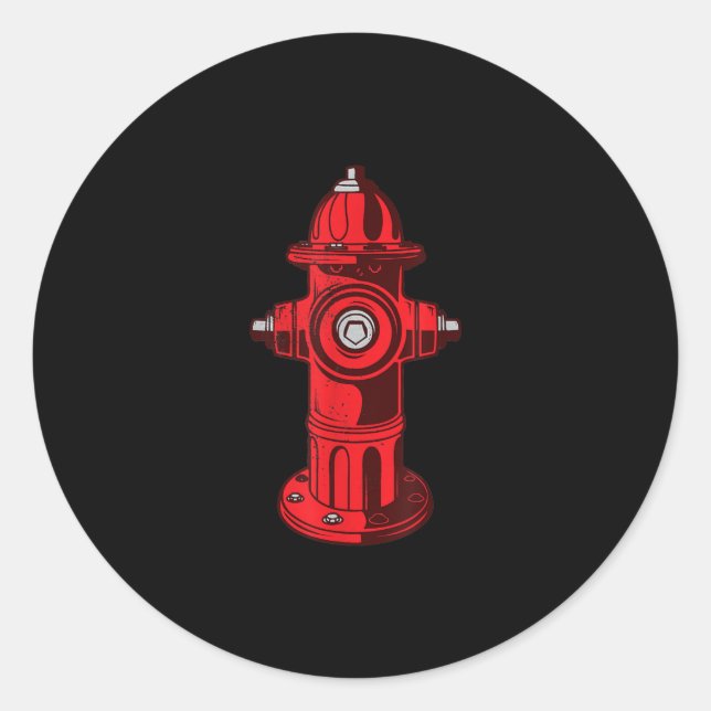 Red Graphic Fire Hydrant Firefighter Work Gifts Classic Round Sticker (Front)