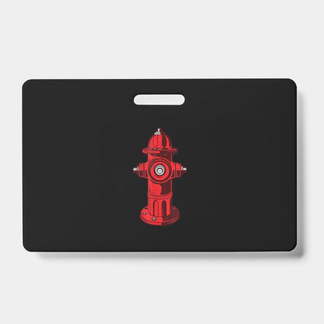 Red Graphic Fire Hydrant Firefighter Work Gifts ID Badge (Front)