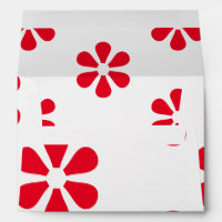 Red graphic flowers, white pattern