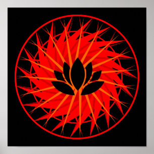 Red Graphic Lotus Poster