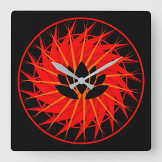 Red Graphic Lotus Square Wall Clock