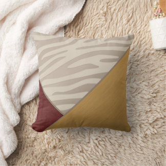 Red Graphic Suede Brushed Gold Print Taupe Zebra Cushion