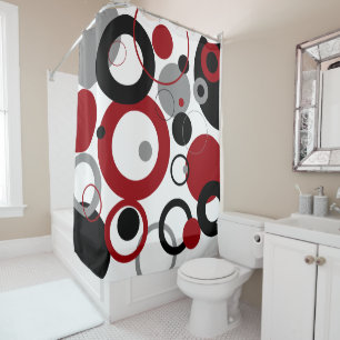 Red, Gray and Black Dots  Shower Curtain