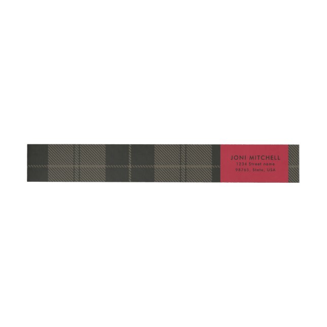 Red Gray Black Tartan Christmas Custom Address Wraparound Address Label (Individual)