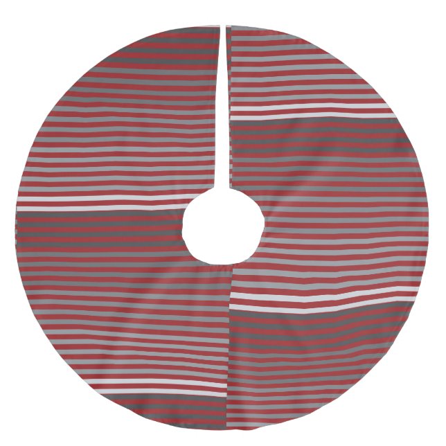 Red, Gray, Black, White Stripes Brushed Polyester Tree Skirt (Front)