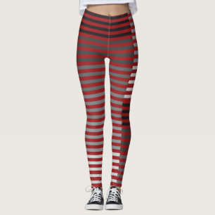 Red, Gray, Black, White Stripes Leggings