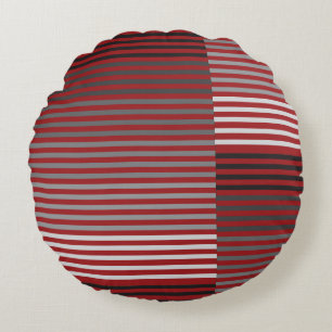 Red, Gray, Black, White Stripes Round Cushion