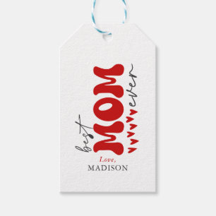 Red Gray Cute Best Mom Ever Gift Tags
