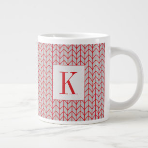 RED GRAY KNIT Big White Mug + Initial