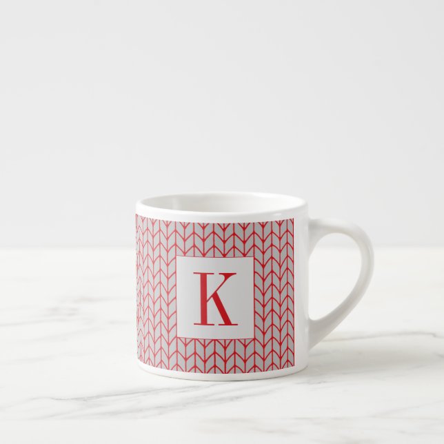RED GRAY KNIT Espresso Cup + Initial (Right)
