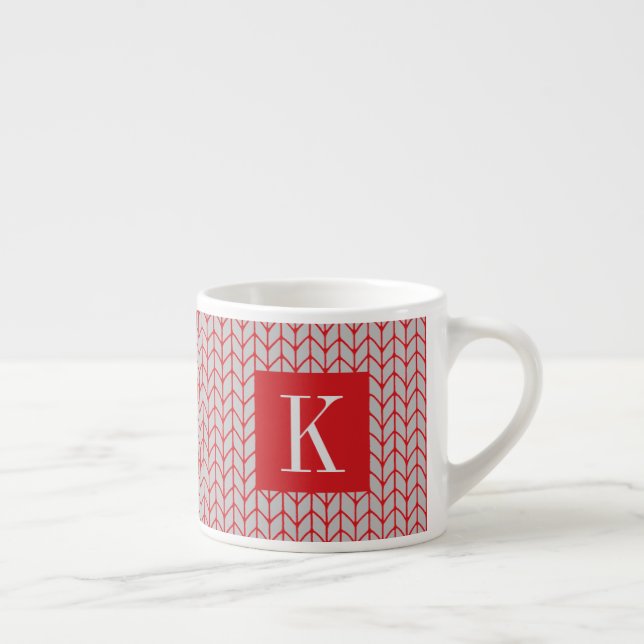 RED GRAY KNIT Espresso Cup + Initial II (Right)