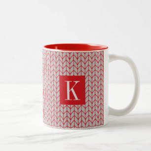 RED GRAY KNIT Red Two-Tone Mug + Initial II