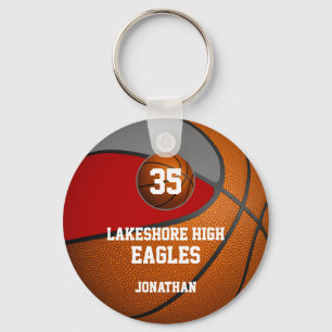 Red gray school colors boys' basketball team key ring