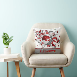 red gray sports room girls basketballs stars cushion