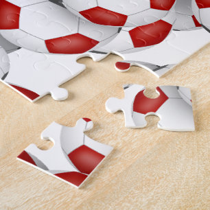 red gray team colors girls boys soccer jigsaw puzzle