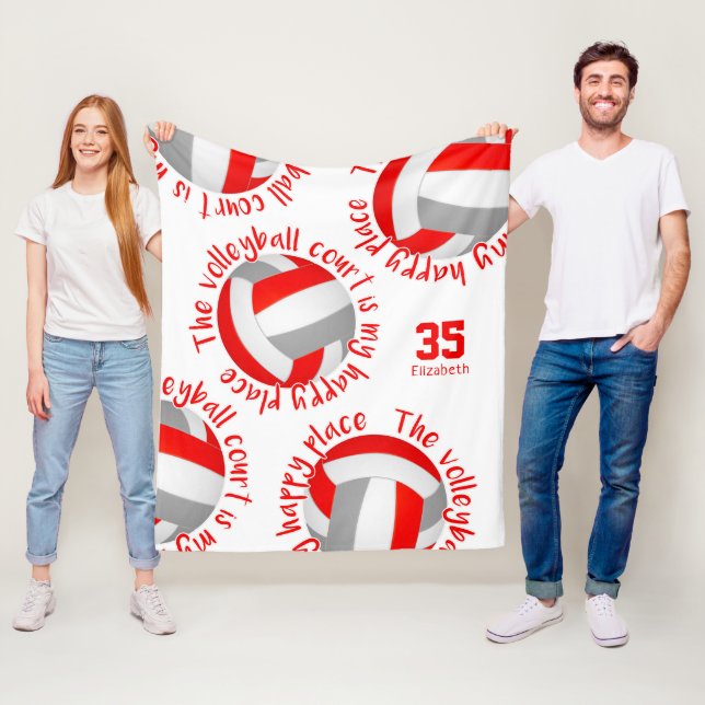 red gray volleyball court happy place typography fleece blanket (In Situ)