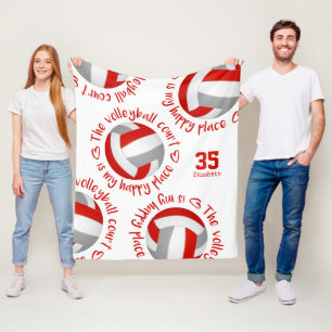 red gray volleyball court happy place typography fleece blanket
