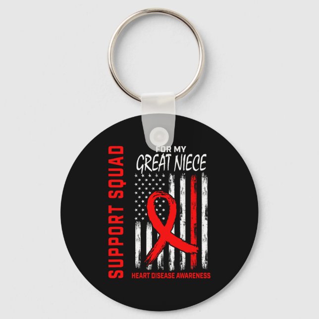 Red Great Niece Heart Disease Awareness Flag Graph Key Ring (Front)