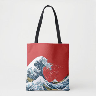 Red Great Wave off Kanagawa Modern Pop Tote Bag