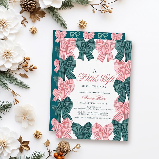 Red & Gree  Bow/Ribbon Coquette Baby Shower Invitation (Creator Uploaded)