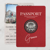 Red Greece Passport Save the Date Card