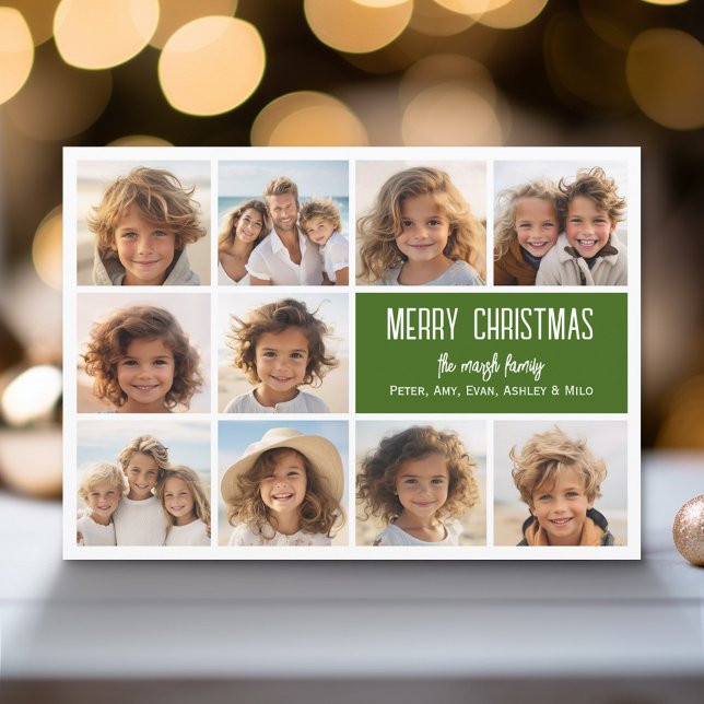 Red Greed Retro Stripes - 10 Photo Holiday Card (Modern Holiday Greeting Card with a Family Photo)