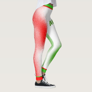 Red Green 2 Dot Pattern on White / YOUR Name Leggings