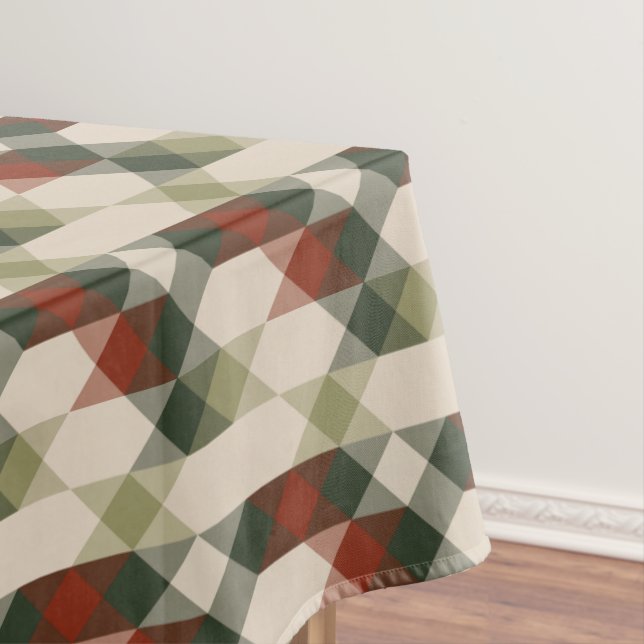 red green and beige geometric tablecloth (In Situ)