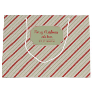 Red, Green and Beige Stripes Large Gift Bag