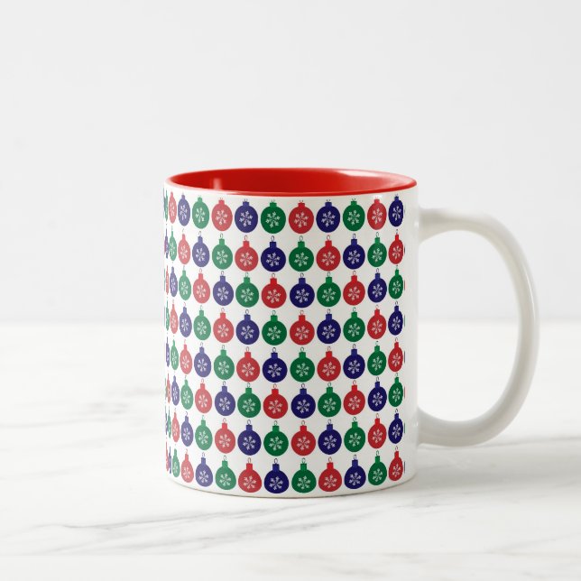 Red Green and Blue Bauble Pattern  Two-Tone Coffee Mug (Right)