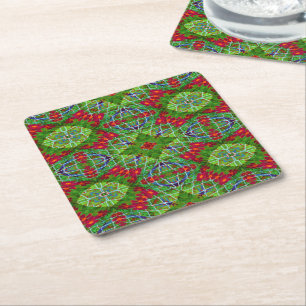 Red, Green and Blue Geometric Square Paper Coaster