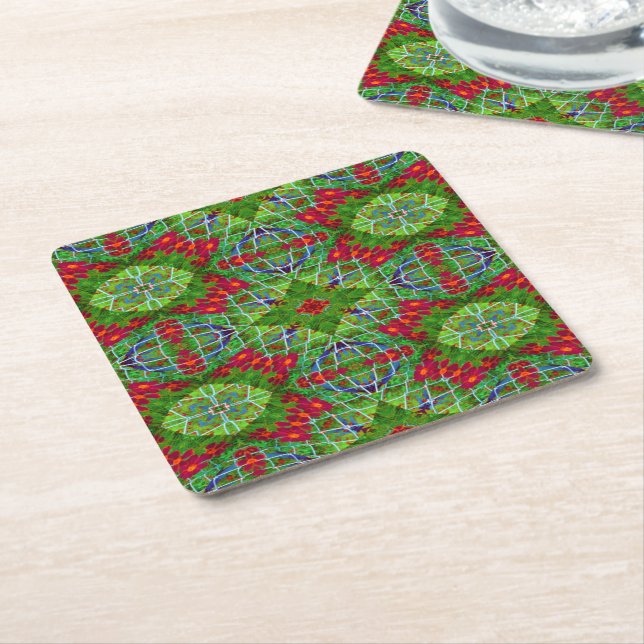 Red, Green and Blue Geometric Square Paper Coaster (Angled)