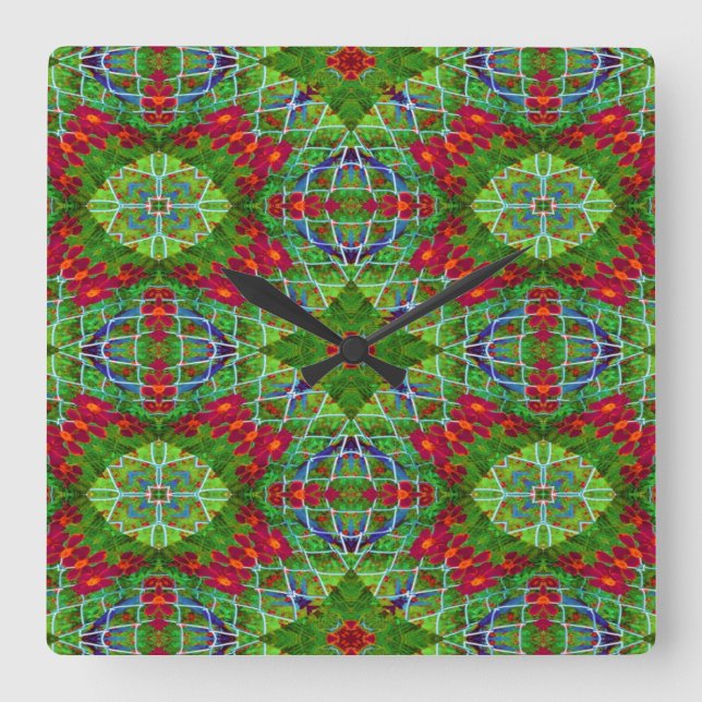 Red, Green and Blue Geometric Square Wall Clock (Front)
