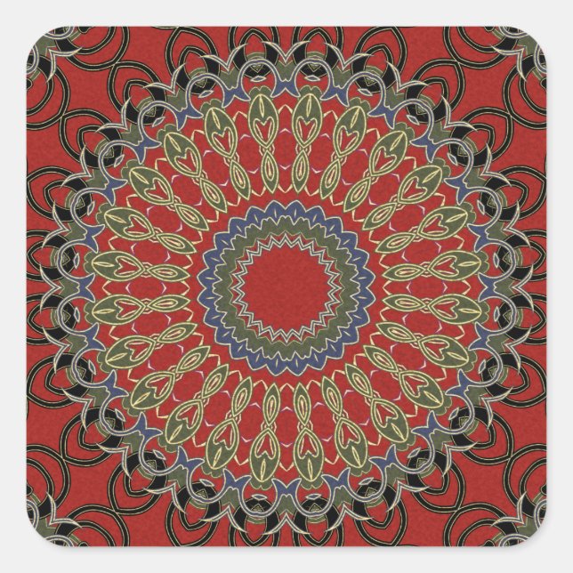 Red, Green and Blue Mandala Square Sticker (Front)
