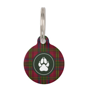 Red, Green And Blue Plaid Pattern With Paw Shape Pet Tag