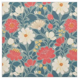 Red, Green, and Cream Floral Fabric