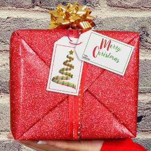 Red, Green, and Gold Modern Christmas Tree Gift Tags