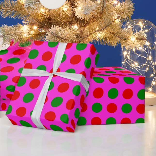 Red Green and Hot Pink roll of Christmas Wrapping Paper (Holidays)