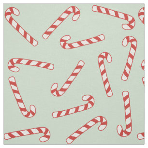 Red, Green and White Candy Cane Christmas Pattern  Fabric
