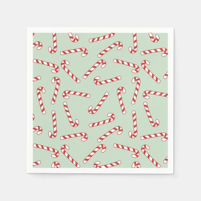 Red, Green and White Candy Cane Christmas Pattern  Napkin (Front)