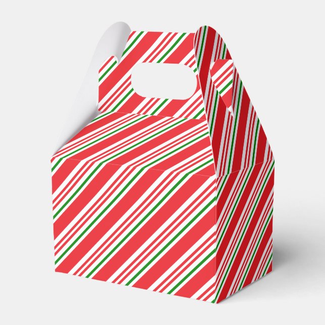 Red Green and White Candy Cane Pattern Custom Favour Box (Front Side)