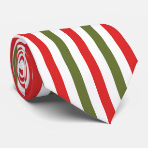 Red Green and White Christmas Stripes Pattern Tie