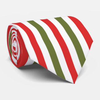 Red Green and White Christmas Stripes Pattern Tie