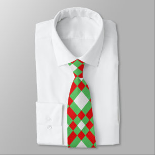 Red Green and White Fabric Geometric Texture  Tie